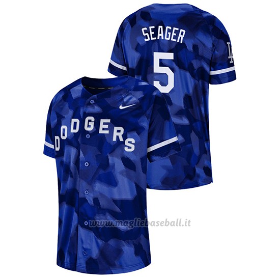 Maglia Baseball Hombre Los Angeles Dodgers Corey Seager Camuffamento Autentico Collezione Blu